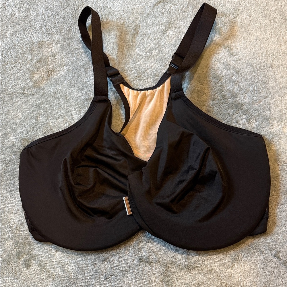 PARAMOUR Support Full-Coverage Bra Racerback, Front Clasp, Black size 36G NWOT
